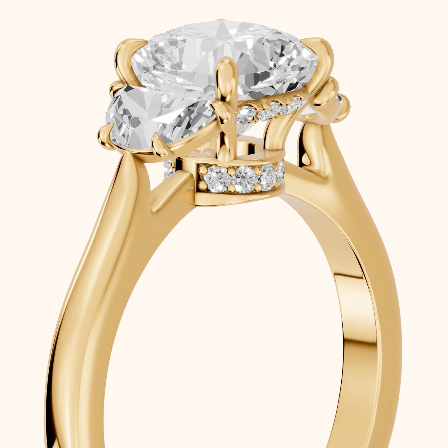 Romy Three-Stone Cushion Diamond Engagement Ring in Yellow Gold - slant-view.webp