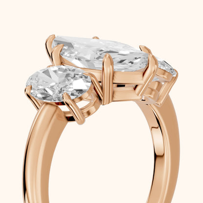 Lila Three-Stone Marquise Diamond Ring in Rose Gold - slant-view.webp