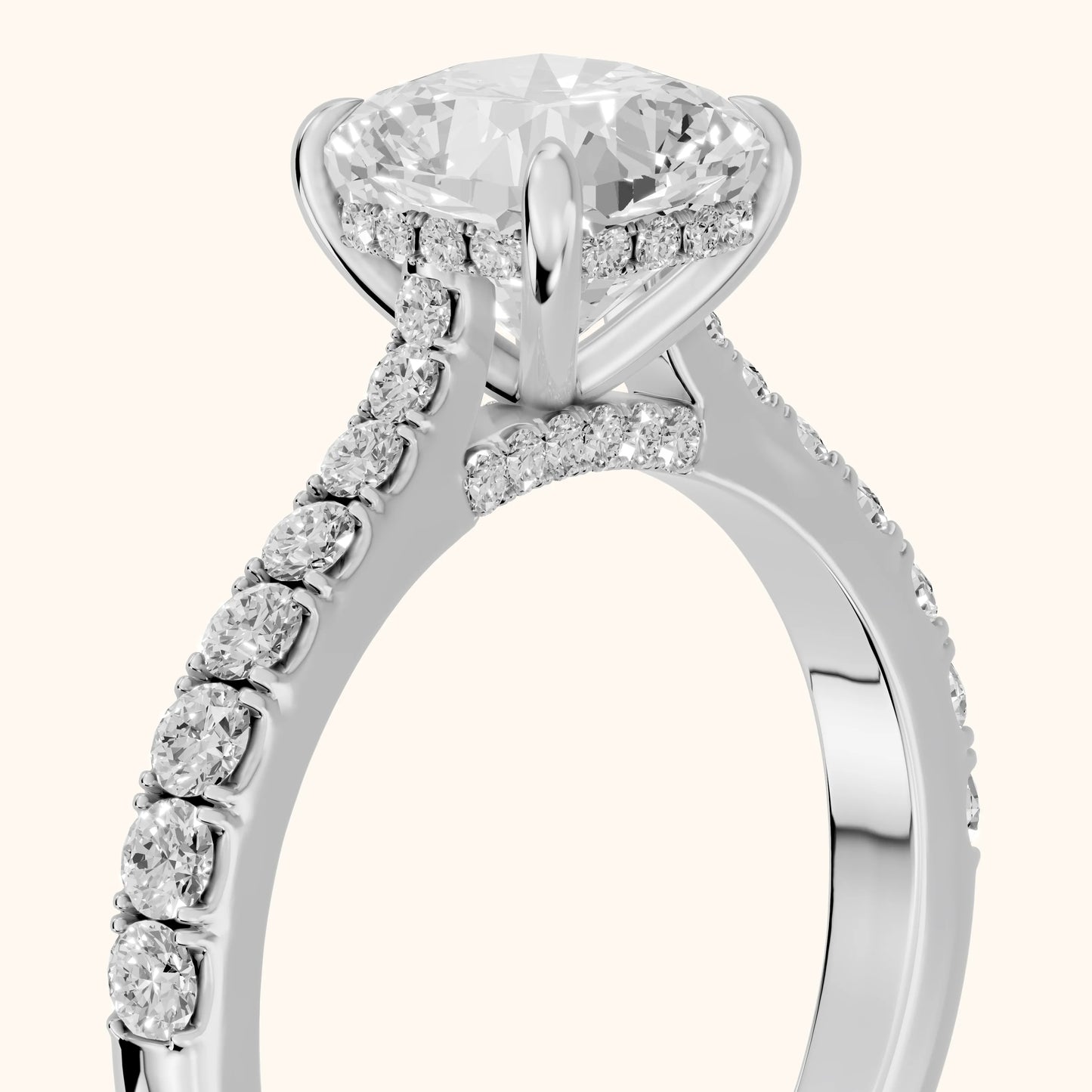 Gia Hidden Halo Pavé Cushion Diamond Ring in White Gold - slant-view.webp