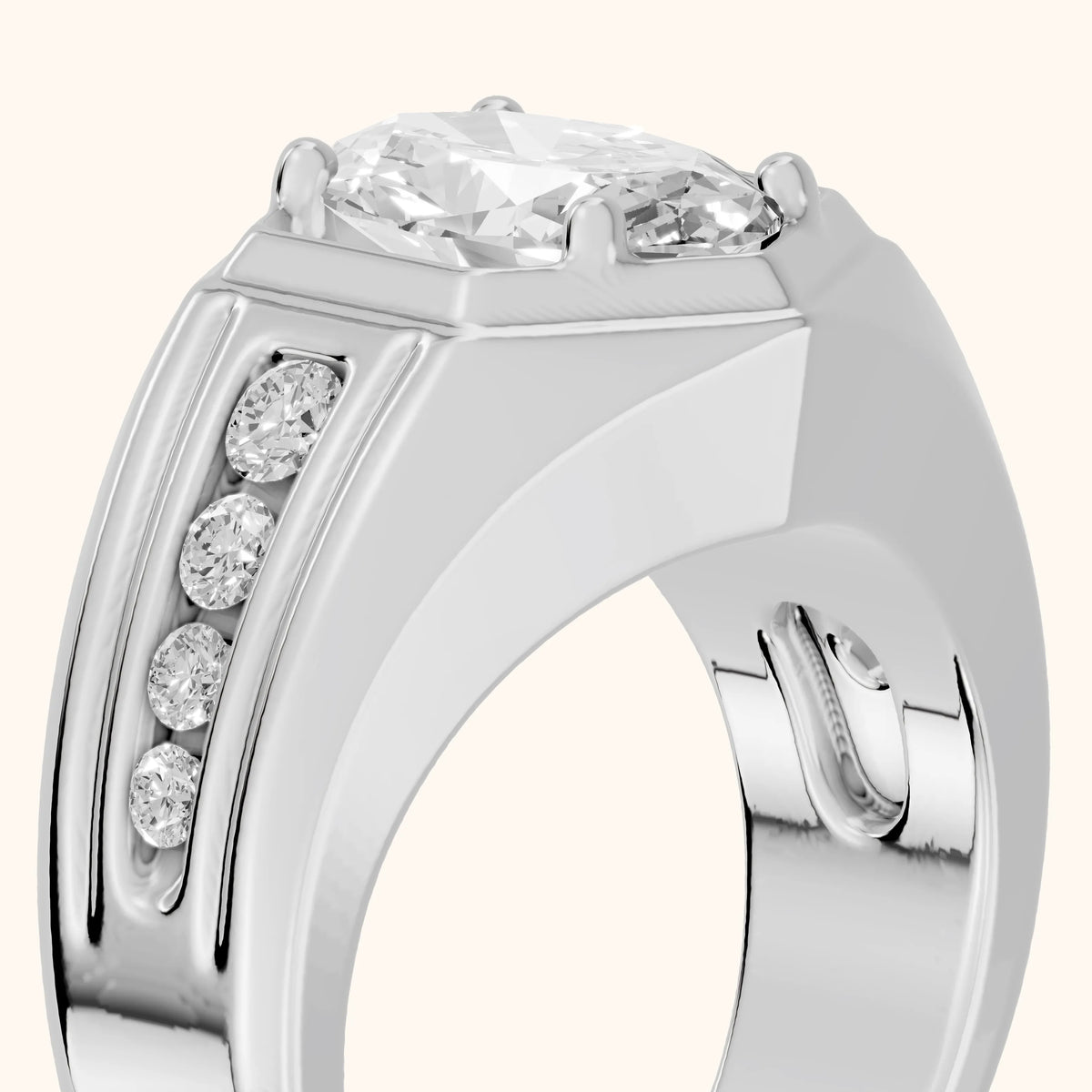 Cody Statement Channel Set Oval Diamond Engagement Ring in Platinum - slant-view.webp