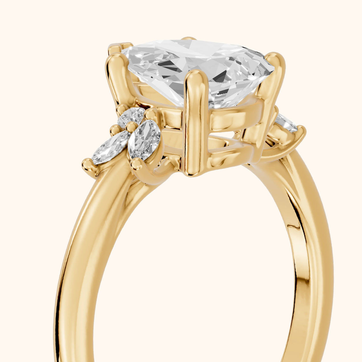 Avon Leaf Cluster Pear Diamond Engagement Ring in Yellow Gold - slant-view.webp