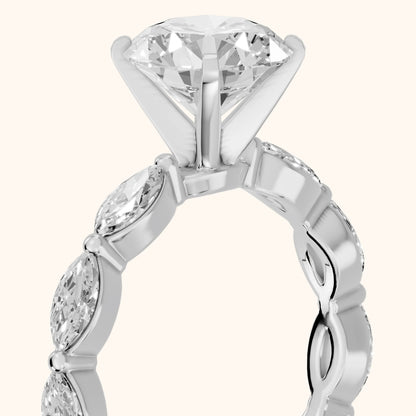 Lina Marquise-Side Bezel Round Diamond Engagement Ring in Silver - slant-view.webp