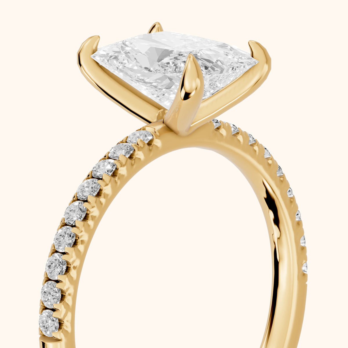 Olivia Solitaire Pavé Radiant Diamond Engagement Ring in Yellow Gold - slant-view.webp