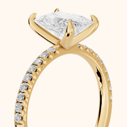 Olivia Solitaire Pavé Radiant Diamond Engagement Ring in Yellow Gold - slant-view.webp