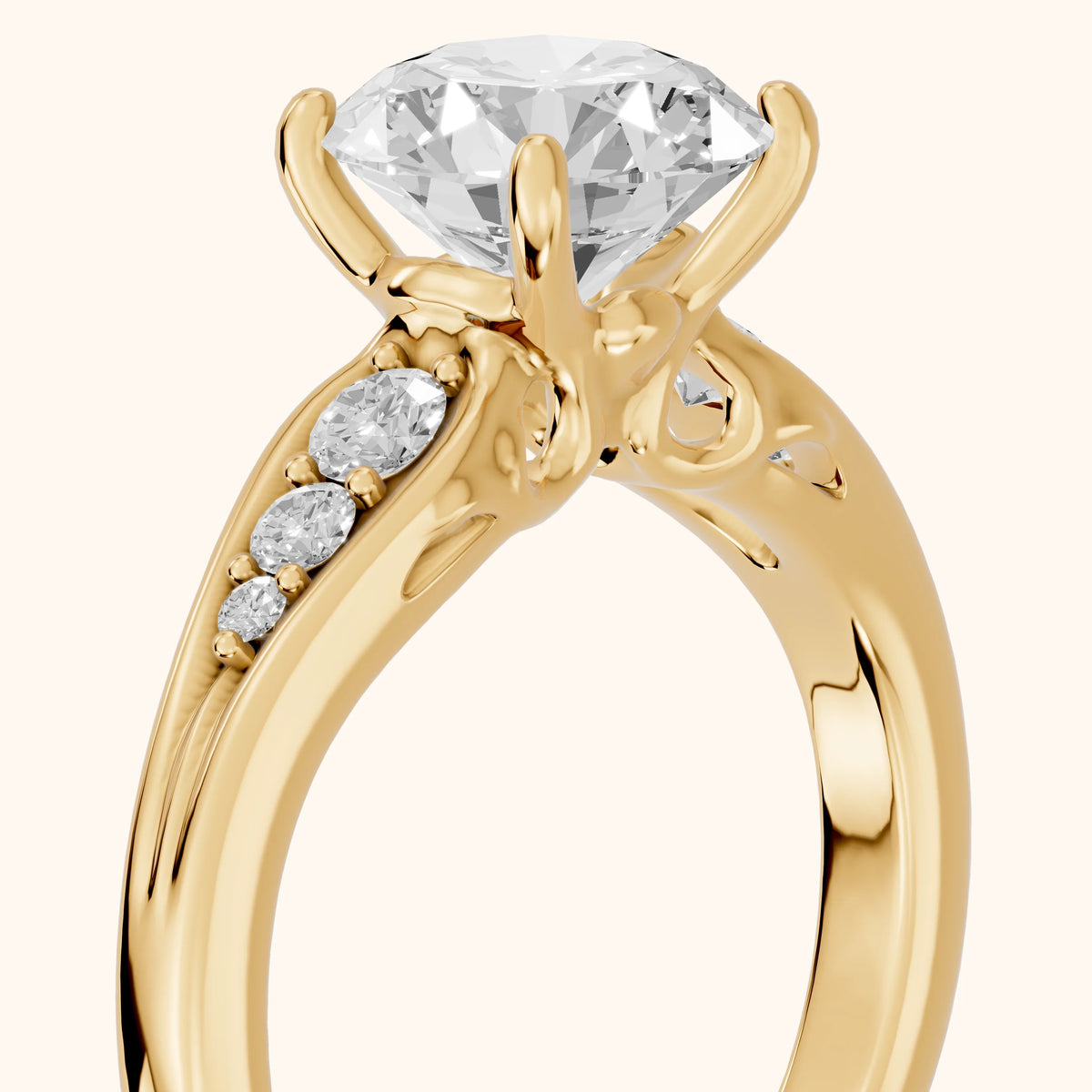 Kate Graduated Cathedral Round Diamond Engagement Ring in Yellow Gold - slant-view.webp