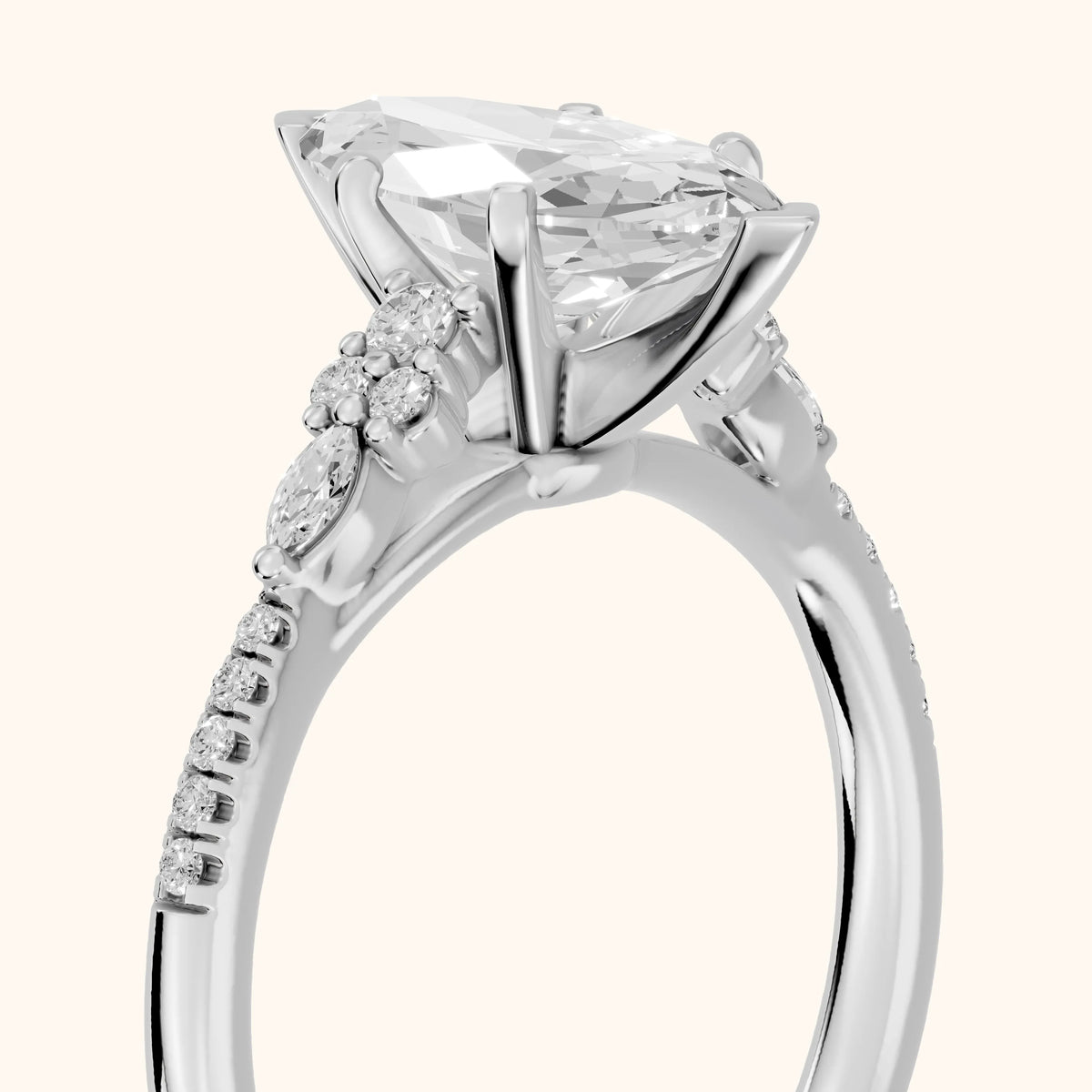 Reina Pavé Cluster Marquise Diamond Engagement Ring in Platinum - slant-view.webp