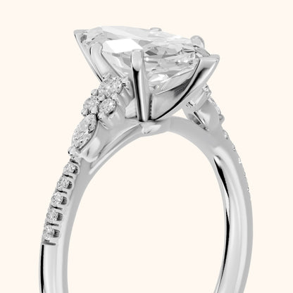 Reina Pavé Cluster Marquise Diamond Engagement Ring in Platinum - slant-view.webp