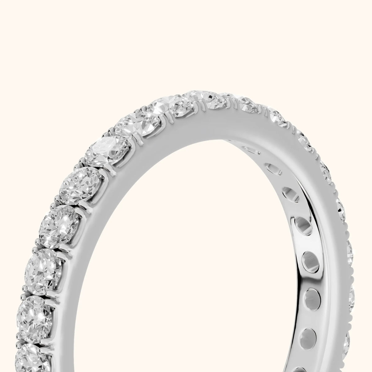 Ruhi French Pavé Round Diamond Eternity Band in Platinum - slant-view