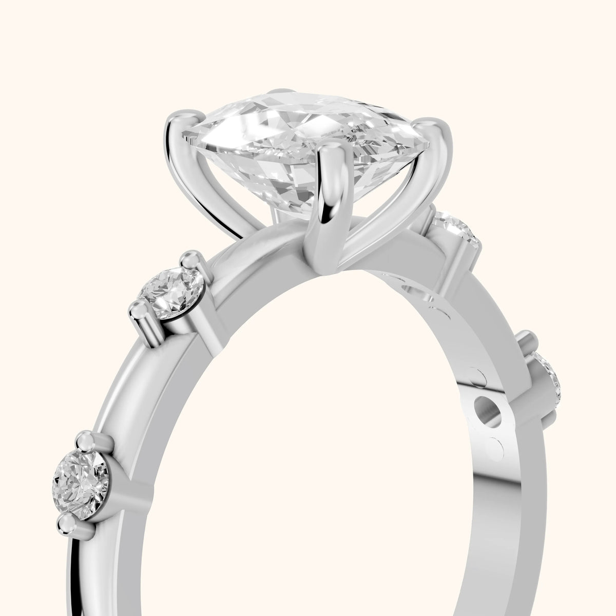 Elena Radiance Solitaire Cushion Diamond Engagement Ring in Platinum - slant-view.webp