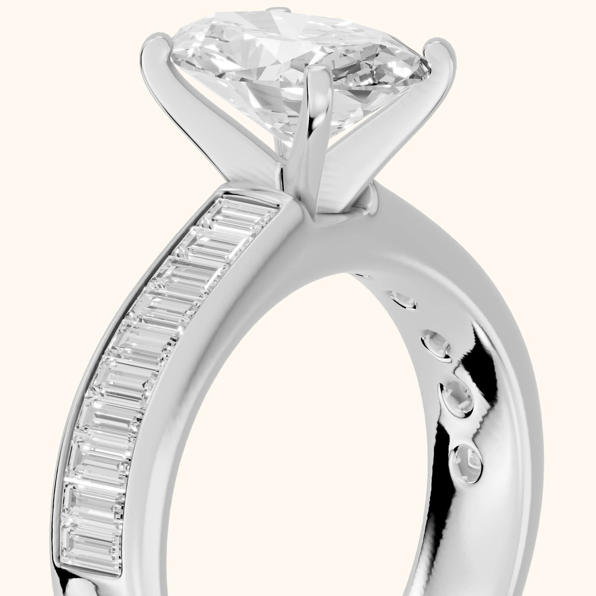 Malibu Wide Band Baguette Oval Diamond Engagement Ring in Silver - slant-view.webp