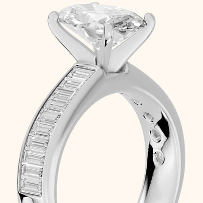 Malibu Wide Band Baguette Oval Diamond Engagement Ring in Silver - slant-view.webp