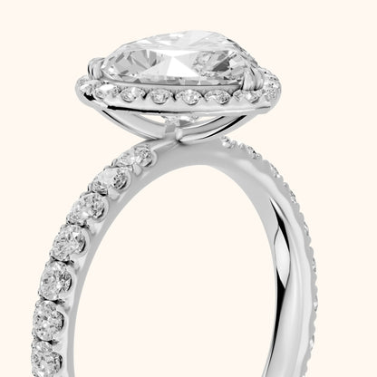 Chloe Halo Pavé Heart Diamond Ring in White Gold - slant-view.webp