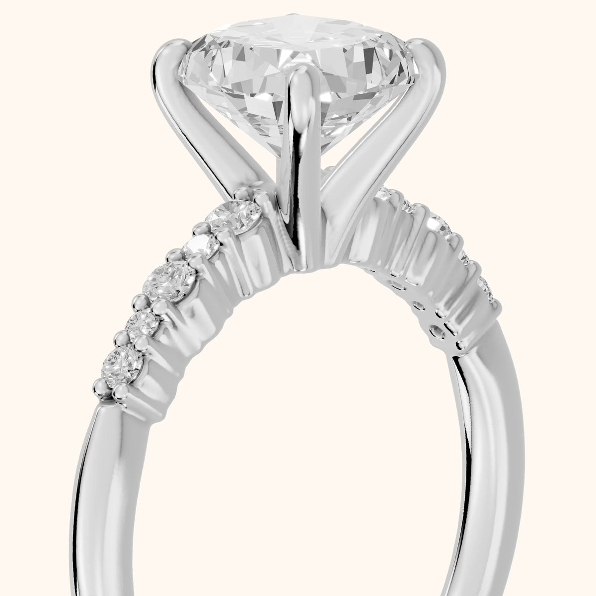 Deirdre Graduated Pavé Cushion Diamond Engagement Ring in Silver - slant-view.webp