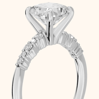 Deirdre Graduated Pavé Cushion Diamond Engagement Ring in Silver - slant-view.webp