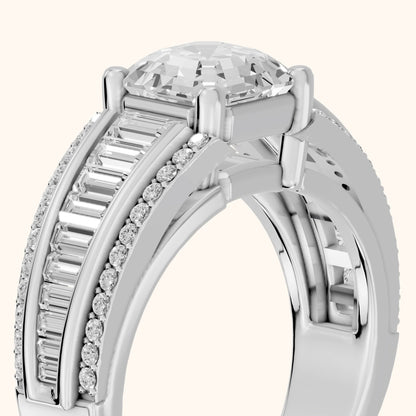 Halle Channel Set Baguette Accent Asscher Diamond Engagement Ring in Platinum - slant-view.webp
