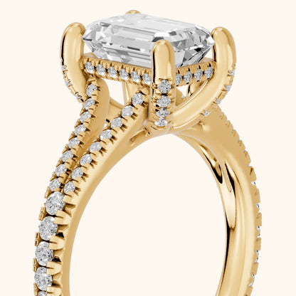 Giovanna Hidden Halo Split Shank Emerald Diamond Engagement Ring in Yellow Gold - slant-view.webp