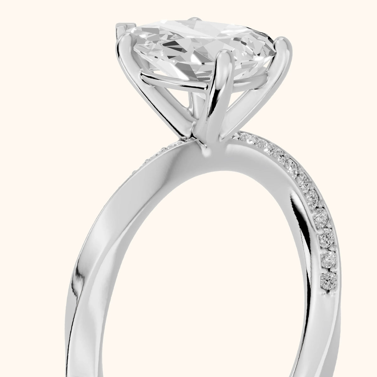 Elisabeth Twist Pavé Pear Diamond Engagement Ring in Silver - slant-view.webp