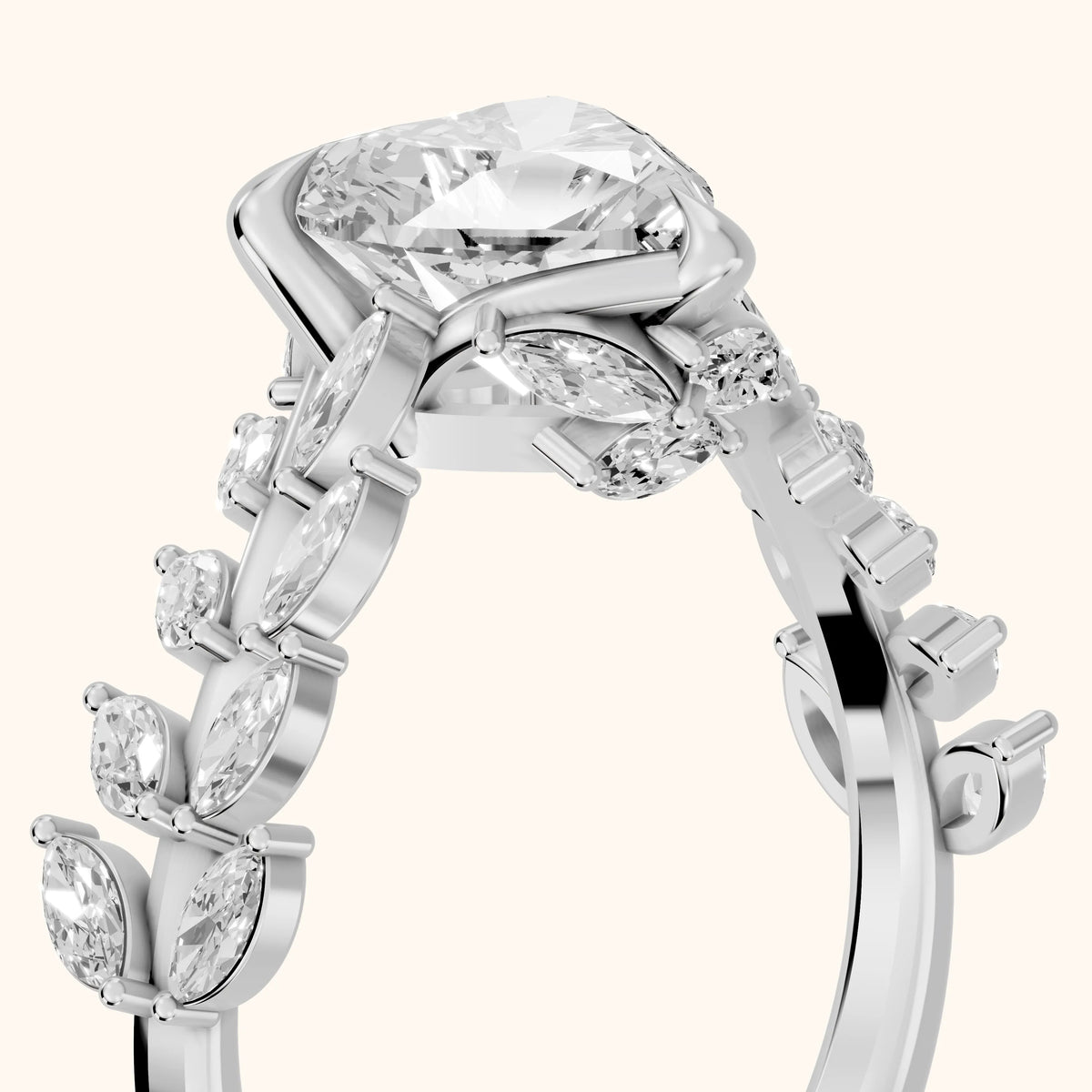 Beulah Leaf Garland Heart Diamond Engagement Ring in Platinum - slant-view.webp