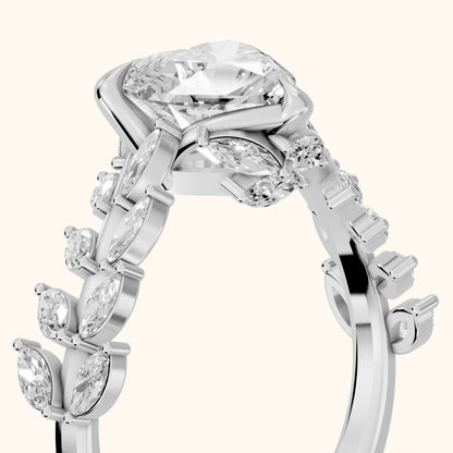 Beulah Leaf Garland Heart Diamond Engagement Ring in Platinum - slant-view.webp