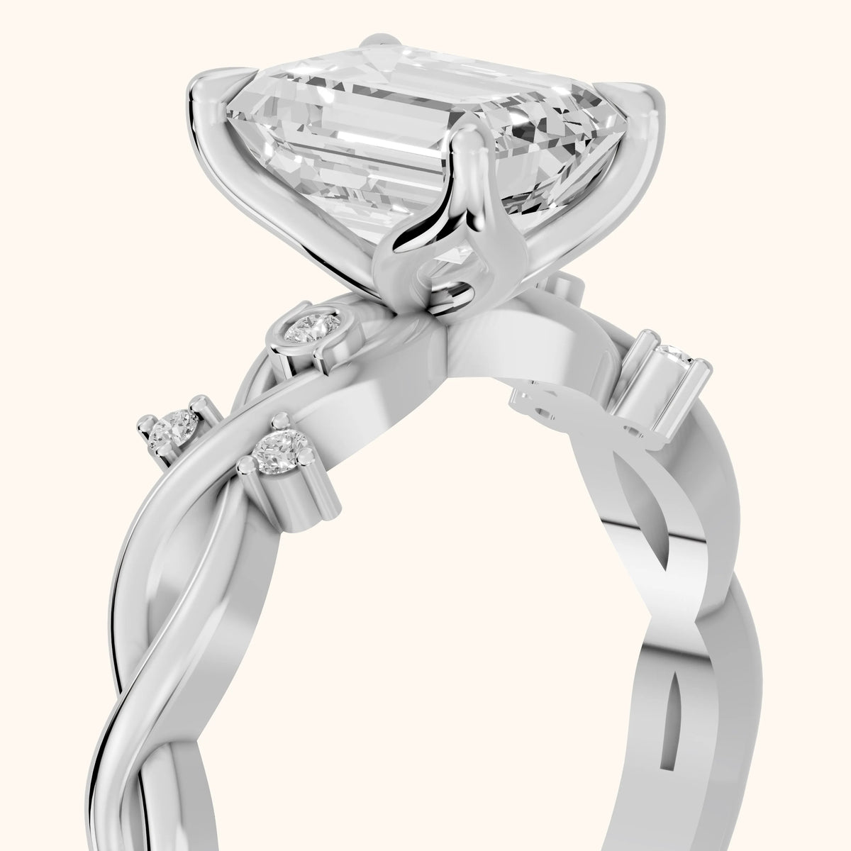 Vashon Vine Twist Emerald Diamond Engagement Ring in Silver - slant-view.webp