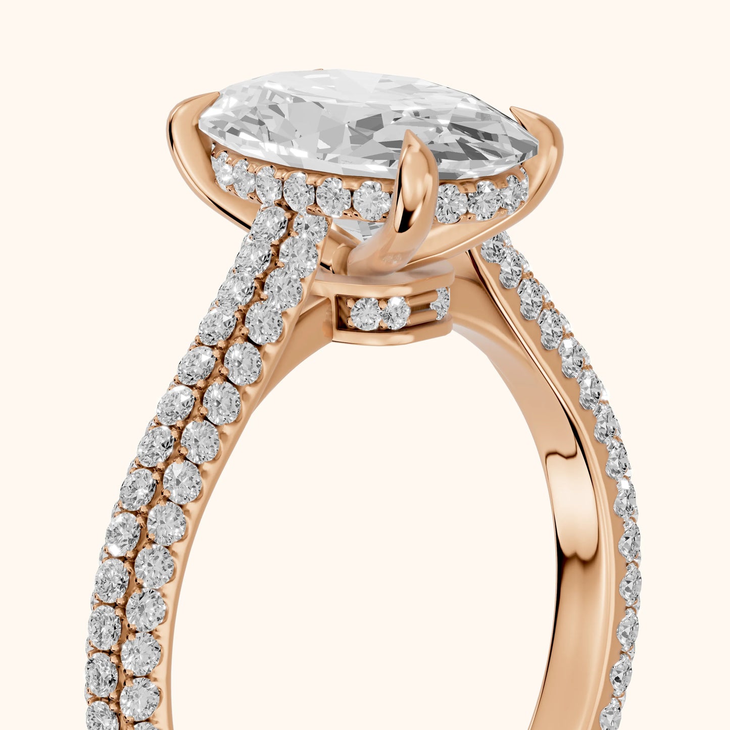 Della Hidden Halo Pavé Oval Diamond Engagement Ring in Rose Gold - slant-view.webp