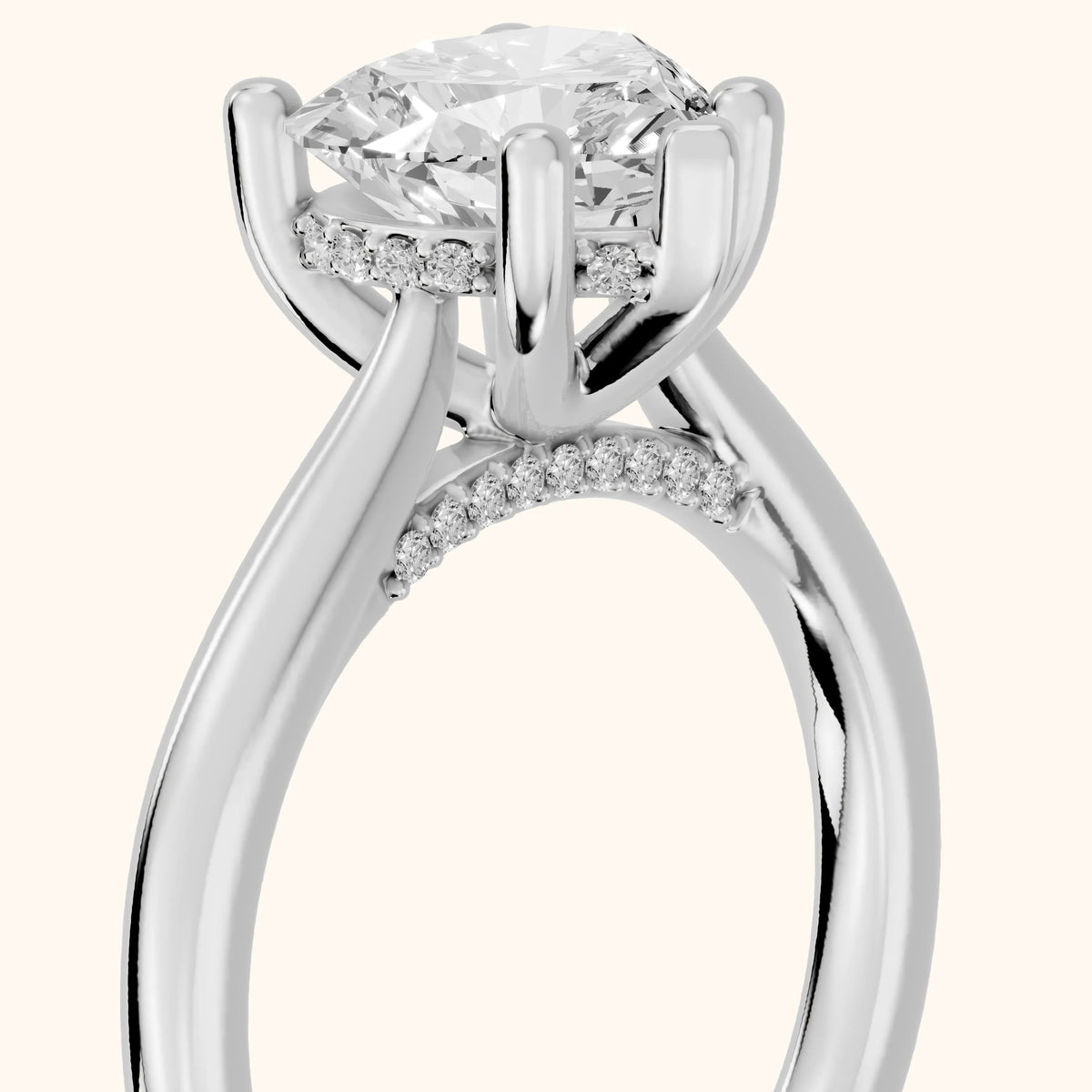 Hyacinth Hidden Halo Cathedral Heart Diamond Engagement Ring in White Gold - slant-view.webp