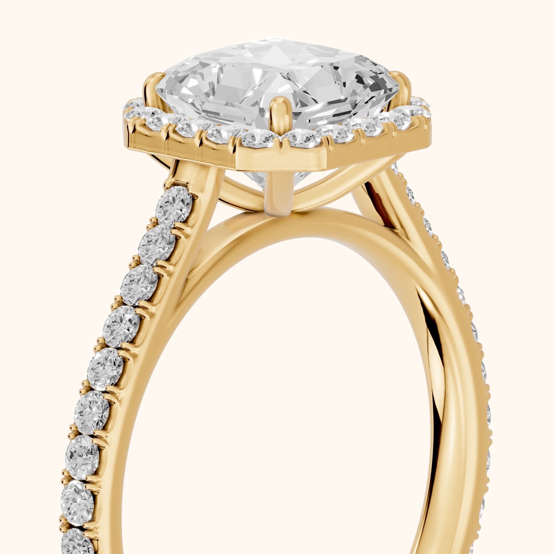 Willa Halo Micropavé Radiant Diamond Engagement Ring in Yellow Gold - slant-view.webp