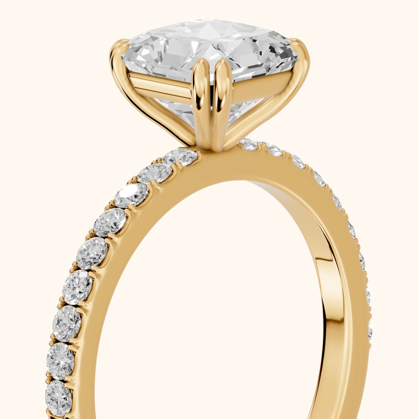 Novara Solitaire Pavé Radiant Diamond Ring in Yellow Gold - slant-view.webp