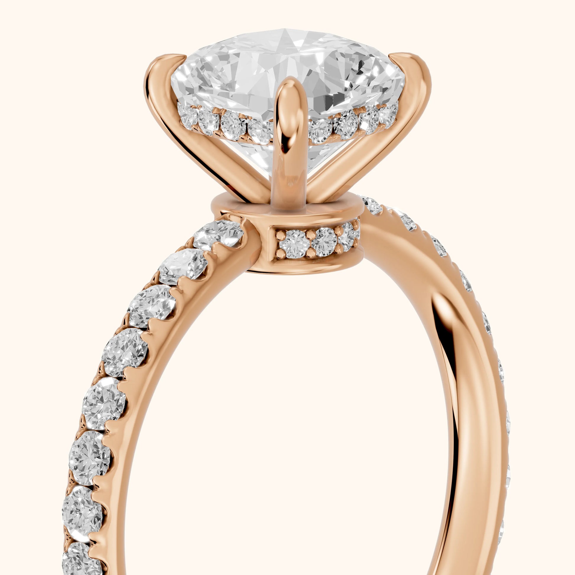 Thea Hidden Halo Pavé Cushion Diamond Engagement Ring in Rose Gold - slant-view.webp