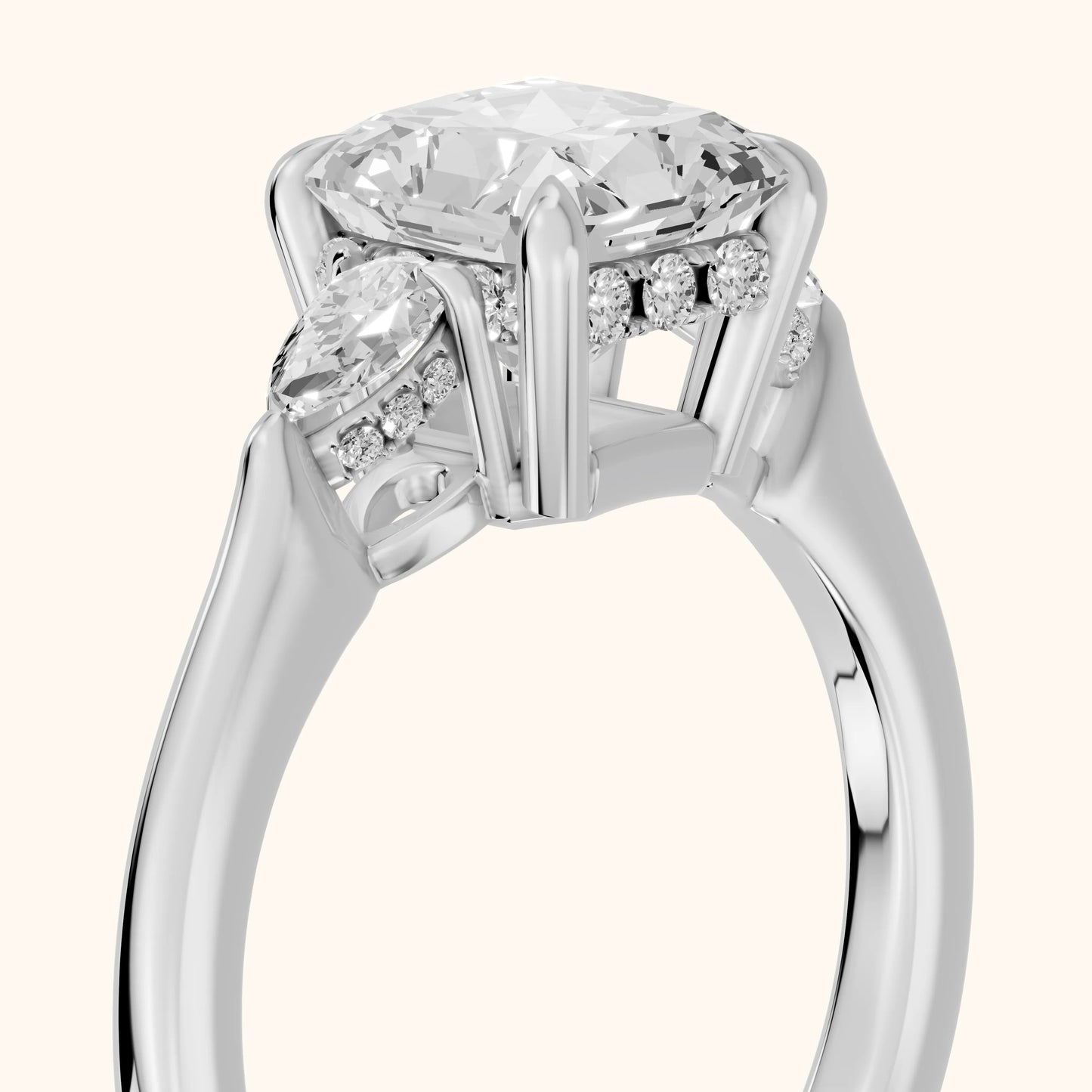 Leila Three-Stone Radiant Diamond Engagement Ring in White Gold - slant-view.webp
