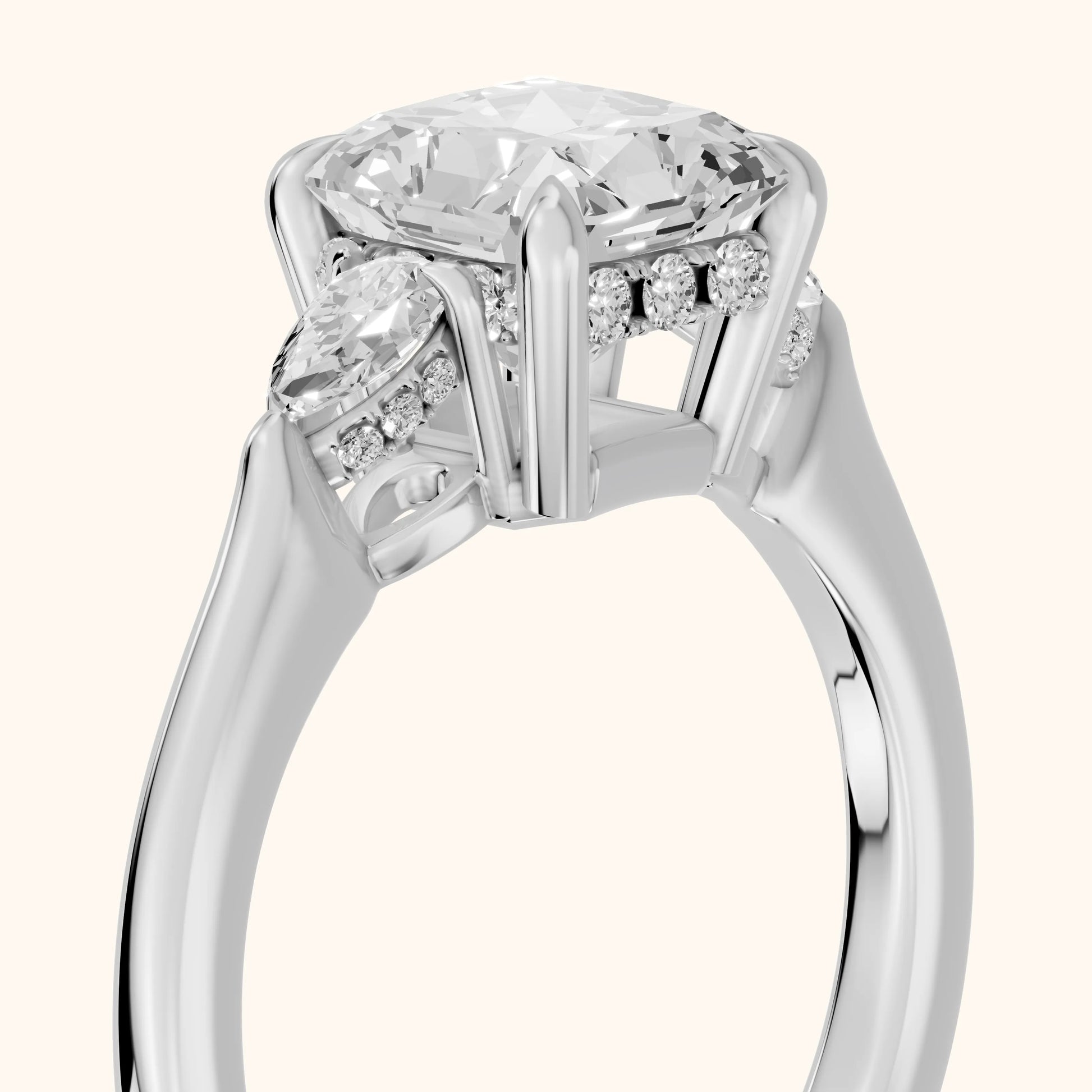 Leila Three-Stone Radiant Diamond Engagement Ring in White Gold - slant-view.webp
