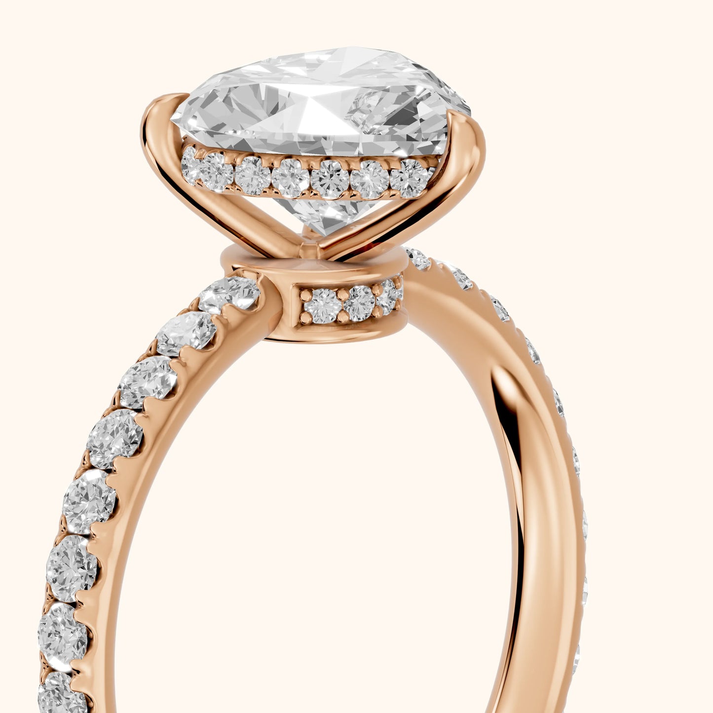 Thea Hidden Halo Pavé Heart Diamond Engagement Ring in Rose Gold - slant-view.webp