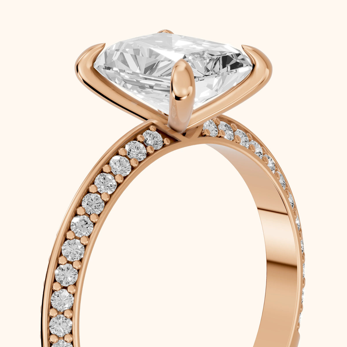 Meredith Knife Edge Pavé Radiant Diamond Engagement Ring in Rose Gold - slant-view.webp