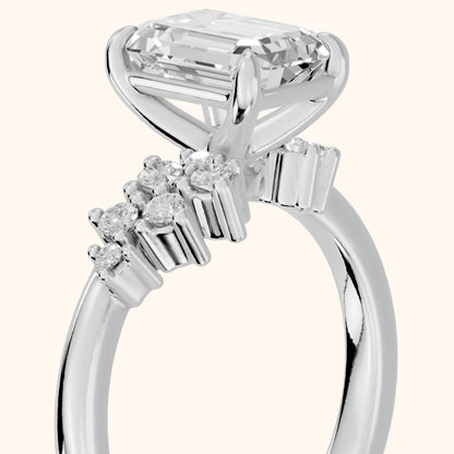 Gina Cluster Emerald Diamond Engagement Ring in Platinum - slant-view.webp