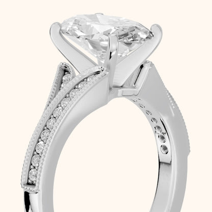 Nara Milgrain Split Shank Oval Diamond Engagement Ring in Silver - slant-view.webp