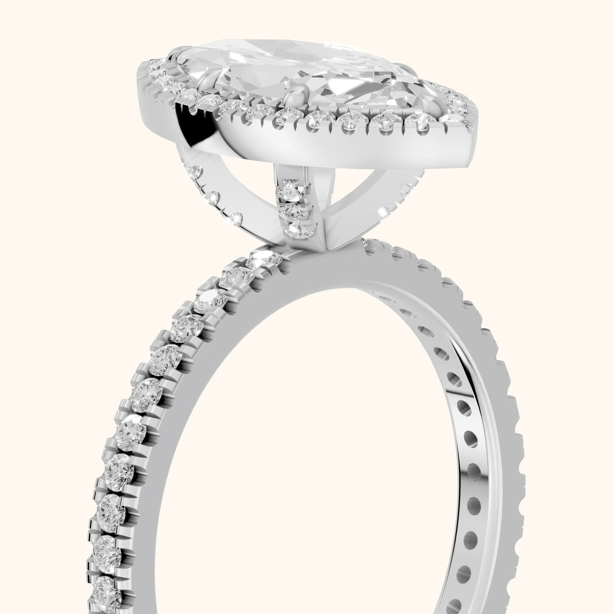 Rosemary Halo Pavé Marquise Diamond Engagement Ring in White Gold - slant-view.webp