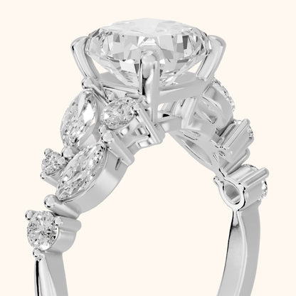 Kelsey Leaf Cluster Cushion Diamond Engagement Ring in White Gold - slant-view.webp