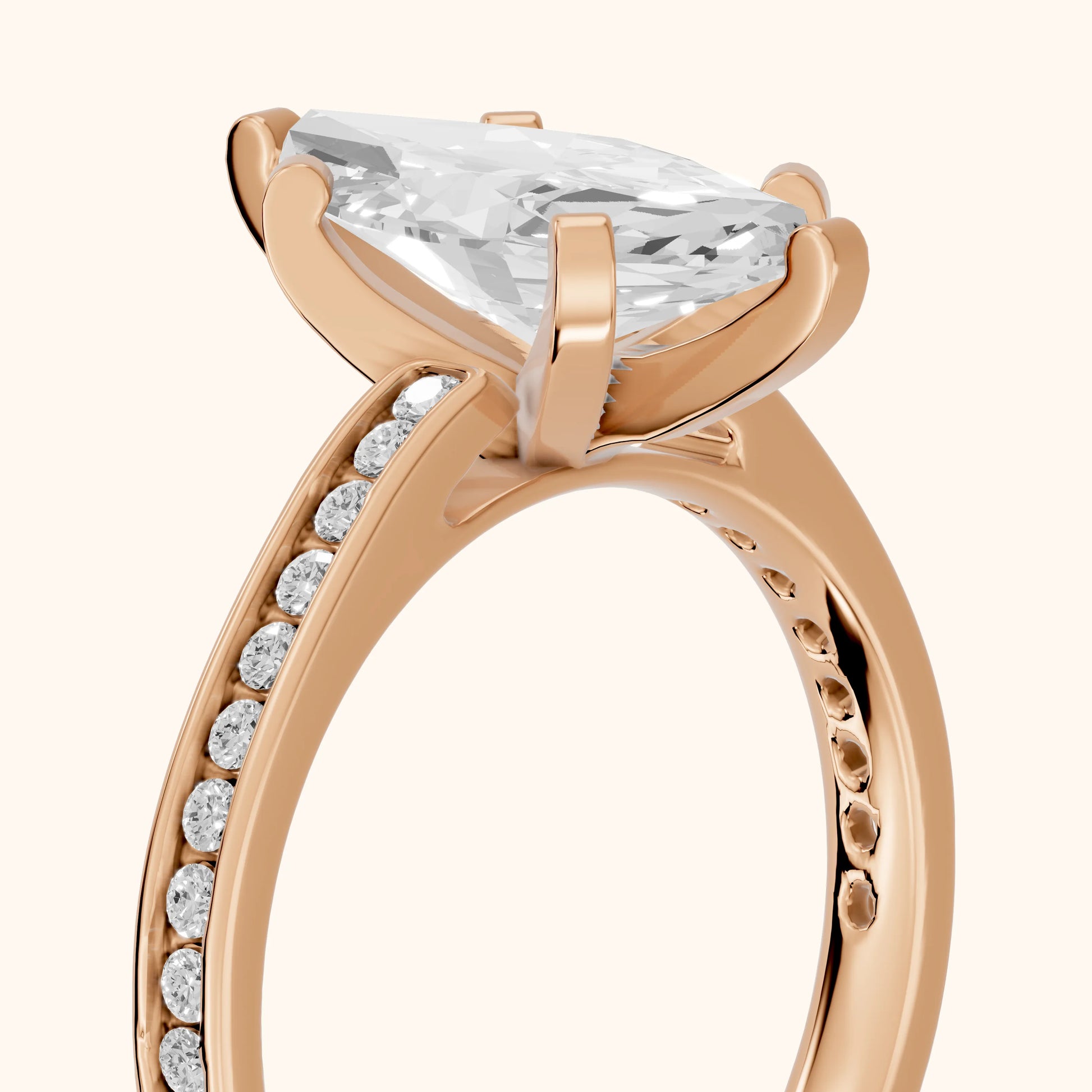 Tessa Solitaire Channel Set Marquise Diamond Engagement Ring in Rose Gold - slant-view.webp