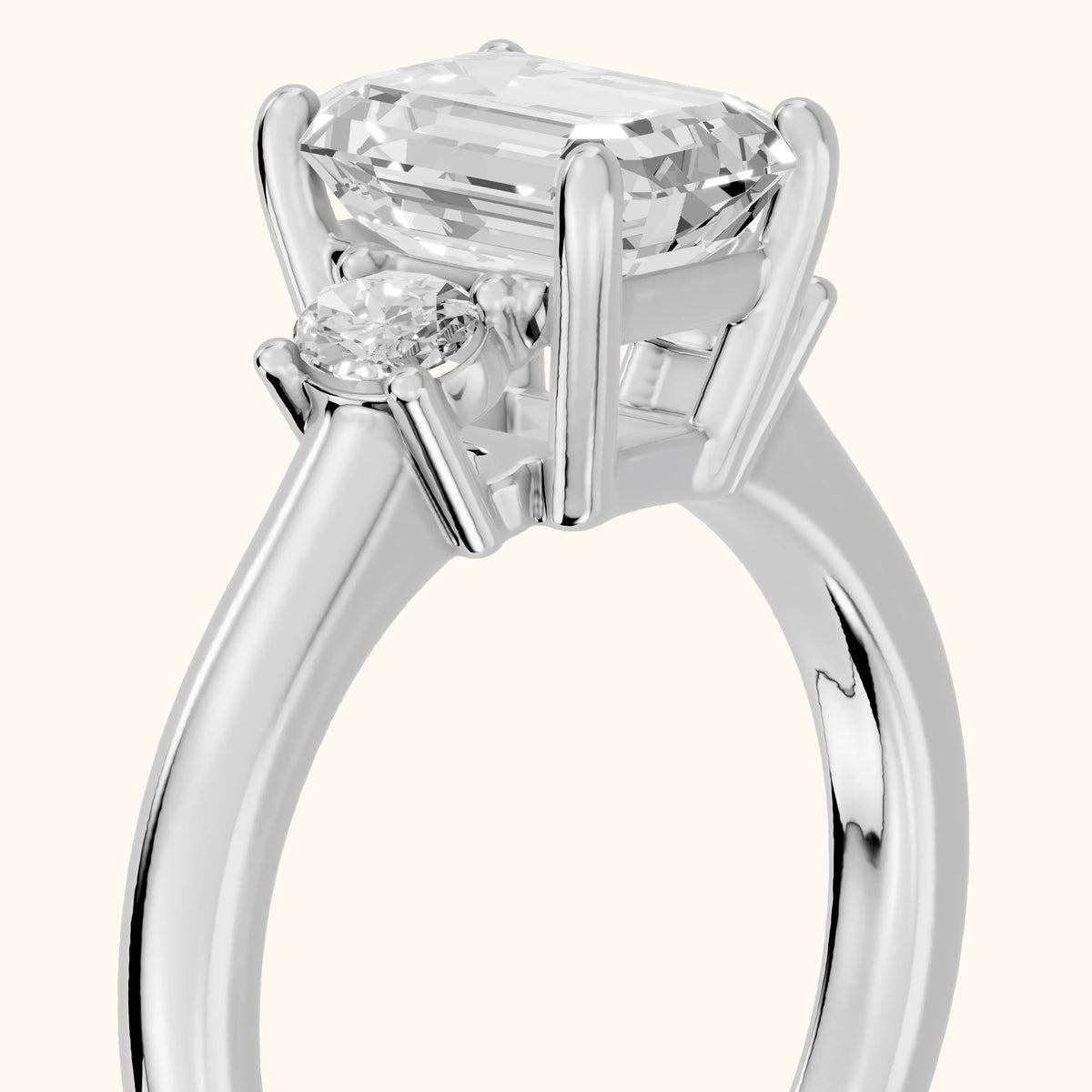 Alya Three-Stone Cathedral Emerald Diamond Engagement Ring in Silver - slant-view.webp