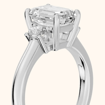 Alya Three-Stone Cathedral Emerald Diamond Engagement Ring in Silver - slant-view.webp