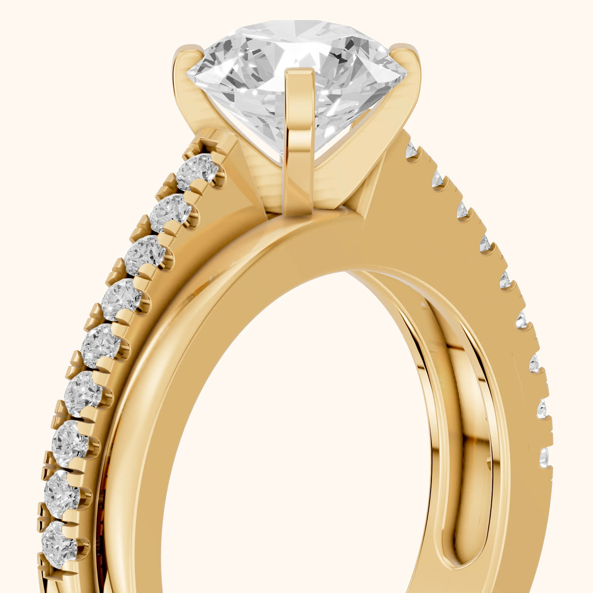 Edith Criss Cross Pavé Round Diamond Engagement Ring in Yellow Gold - slant-view.webp