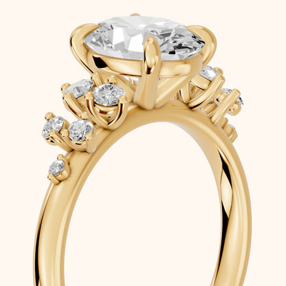 Mirabelle Cluster Oval Diamond Engagement Ring in Yellow Gold - slant-view.webp