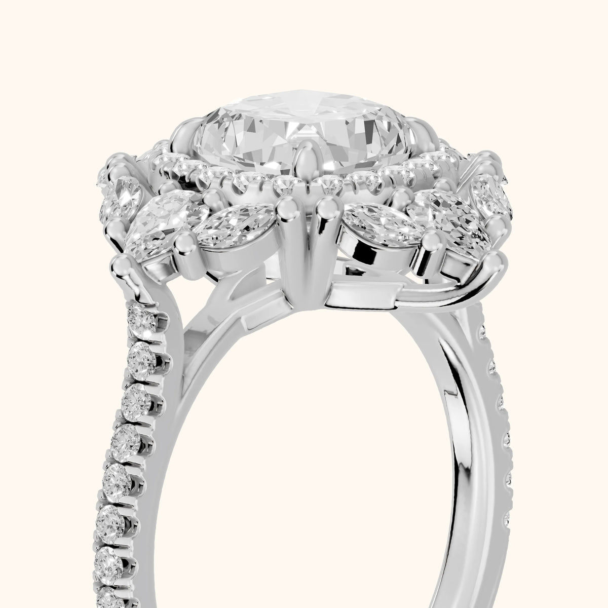 Gianna Vintage Double Halo Cushion Diamond Engagement Ring in Silver - slant-view.webp