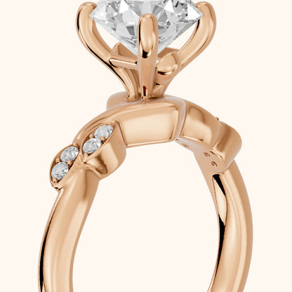 Robin Leaf Twist Round Diamond Engagement Ring in Rose Gold - slant-view.webp