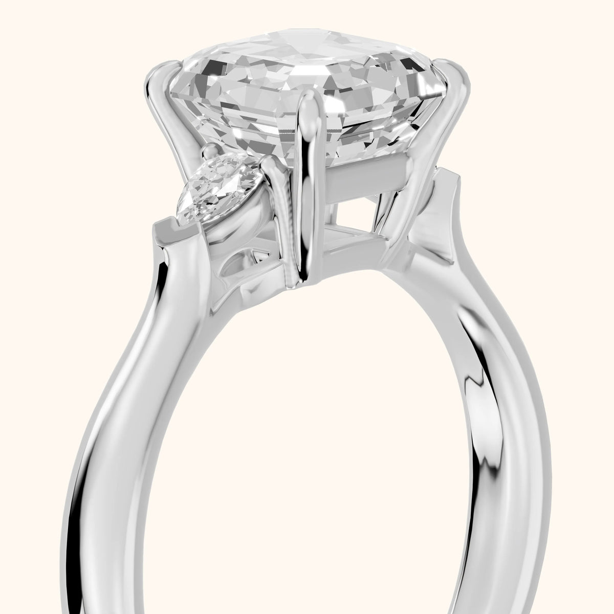 Dahlia Three-Stone Cathedral Asscher Diamond Engagement Ring in Silver - slant-view.webp