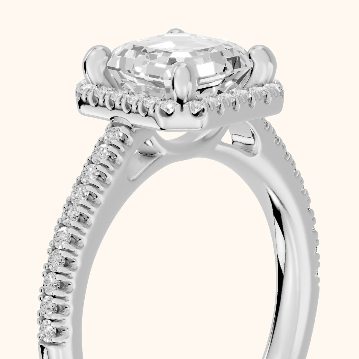 Tempe Halo Pavé Asscher Diamond Engagement Ring in Silver - slant-view.webp