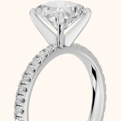 Raquel Scalloped Pavé Cushion Diamond Engagement Ring in Silver - slant-view.webp
