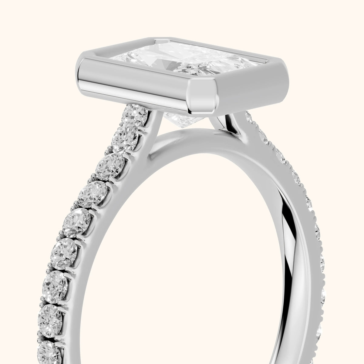 Cora Bezel Pavé Radiant Diamond Engagement Ring in Platinum - slant-view.webp