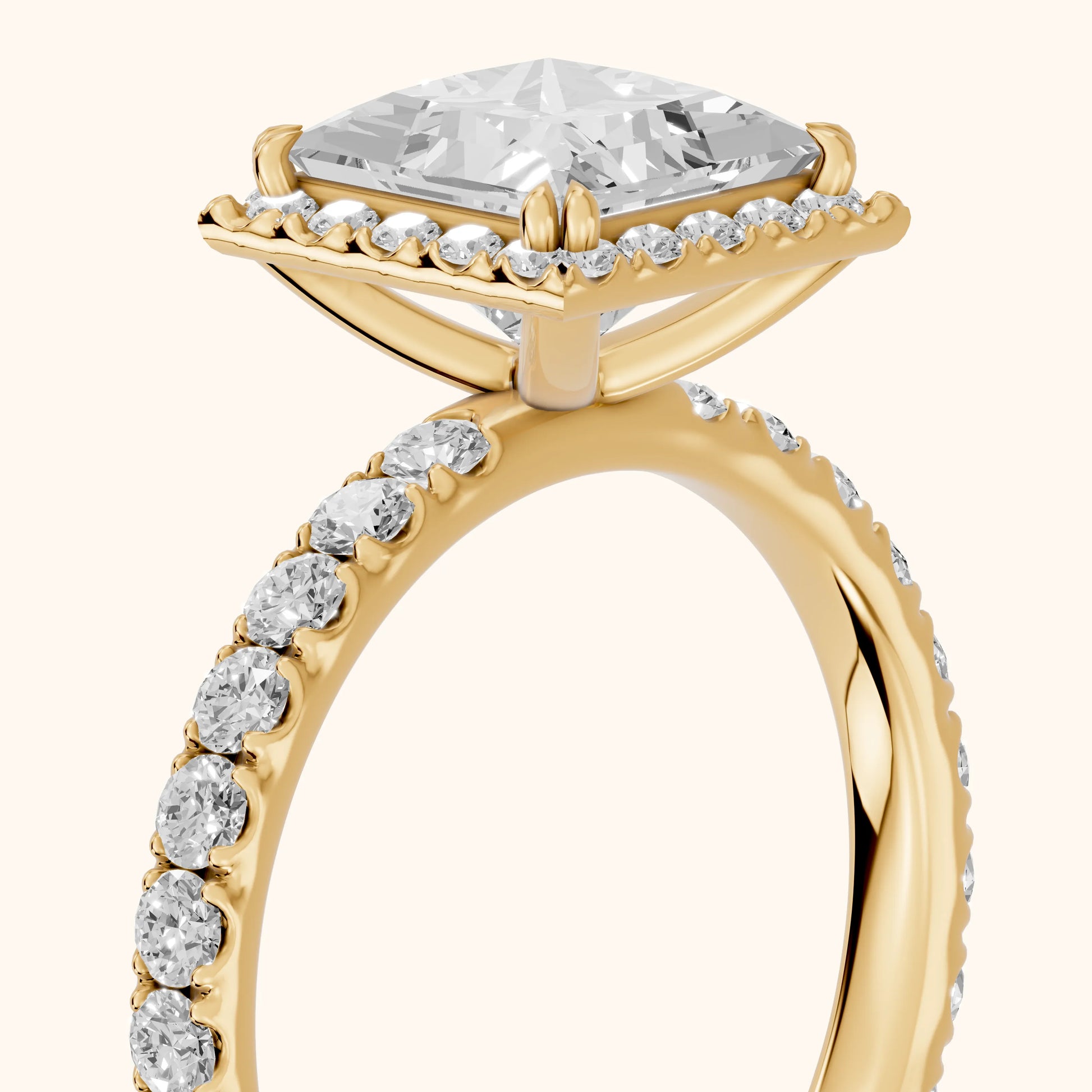 Chloe Halo Pavé Princess Diamond Ring in Yellow Gold - slant-view.webp