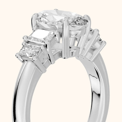 Desiree Graduated Five-Stone Oval Diamond Engagement Ring in Silver - slant-view.webp